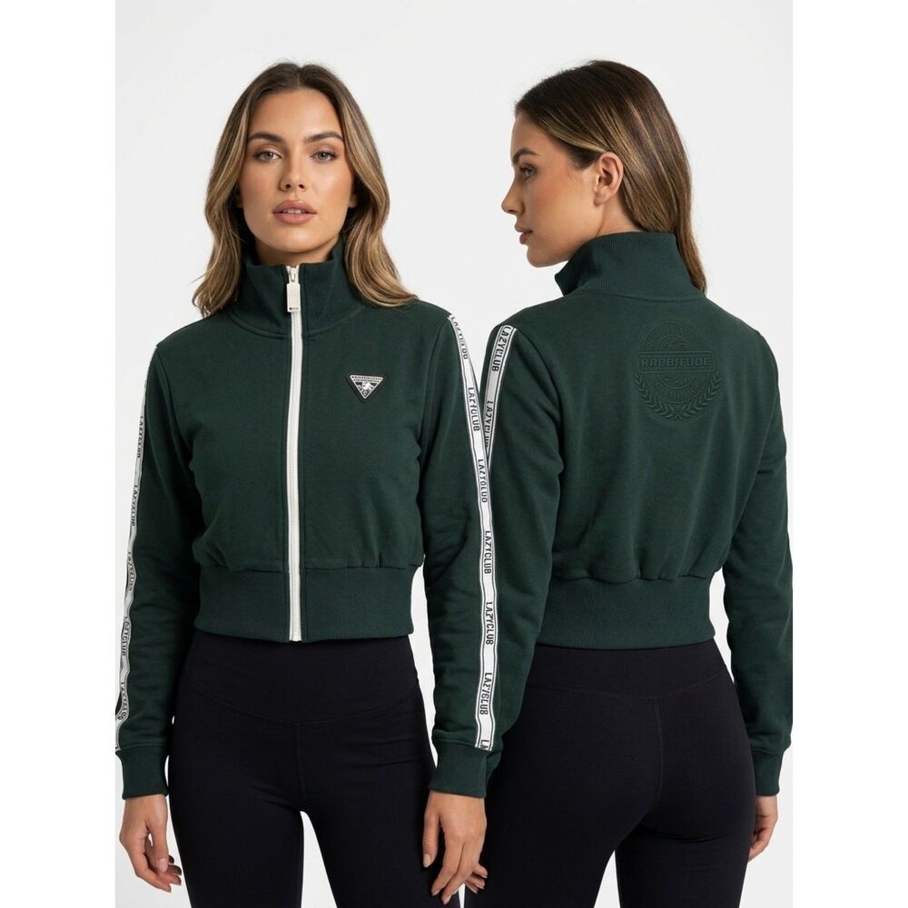 ONLY Rabbitude Forest Green Cropped Full Zip Track Jacket Size XS